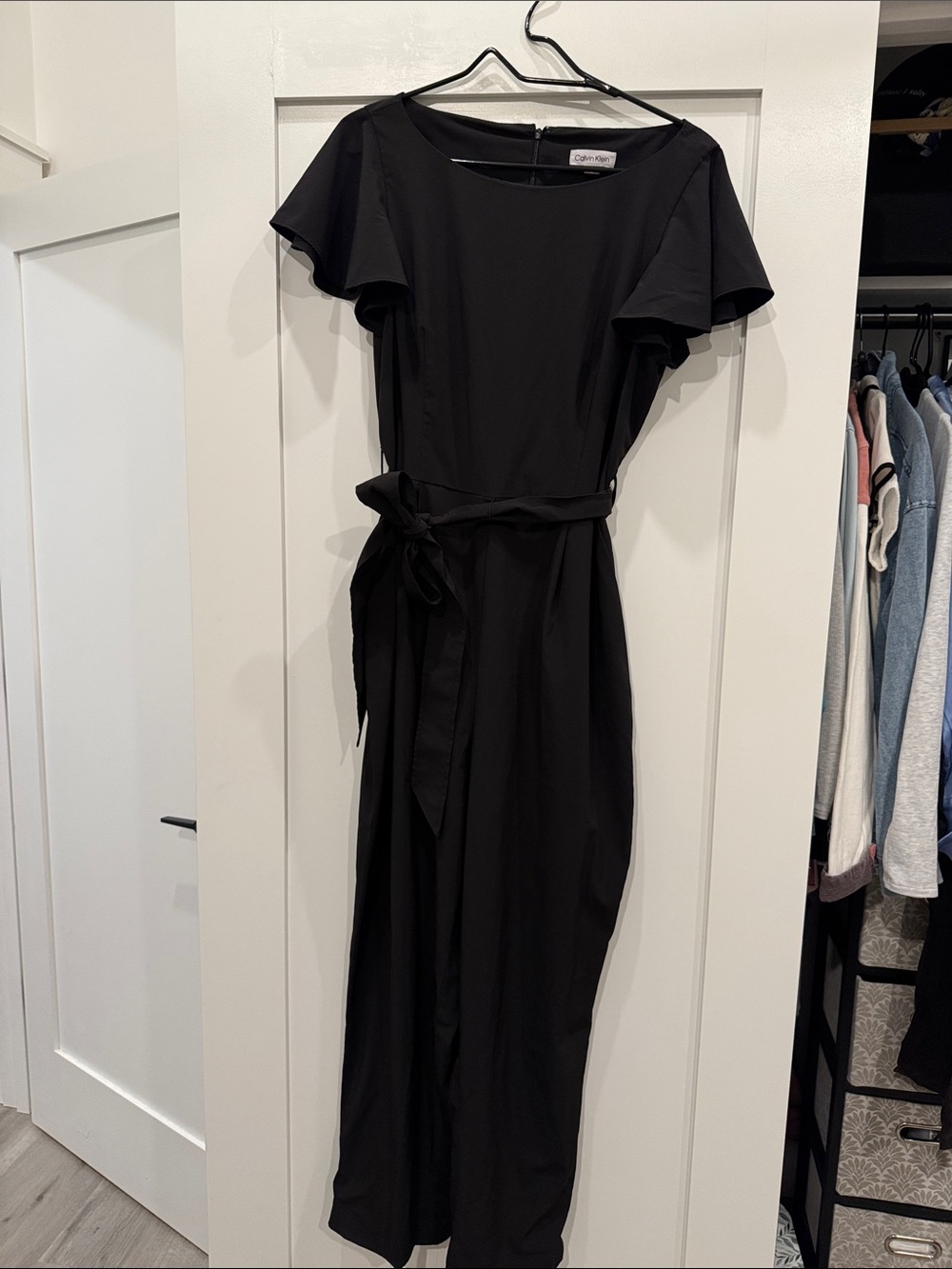 Calvin Klein Black Belted Jumpsuit with Flutter Sleeves